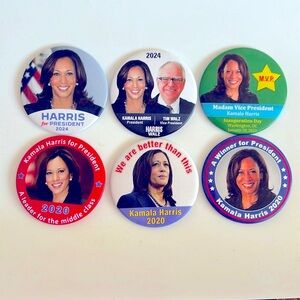 Kamala Harris 2024 Presidential Campaign Political Buttons Six Different 3" Pins